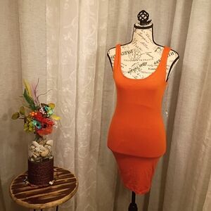 iris Orange Scoop Neck Fitted Dress